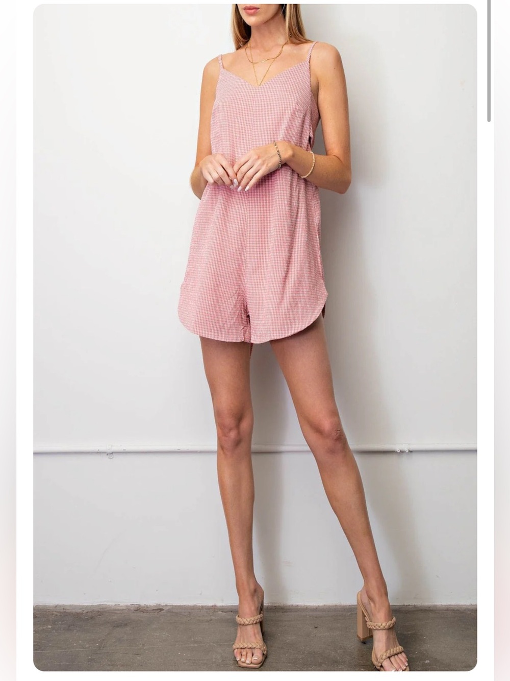 Kori Strawberry Fields Soft Seersucker Checker Romper
